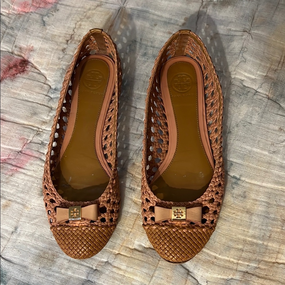Tory Burch Tan Woven Ballet Flats